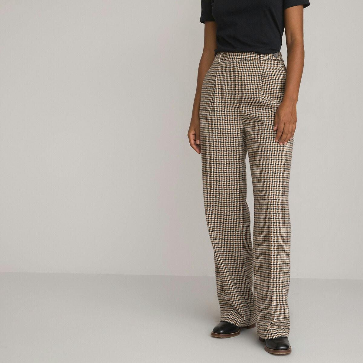 Pantalon large, à carreaux pied-de-poule