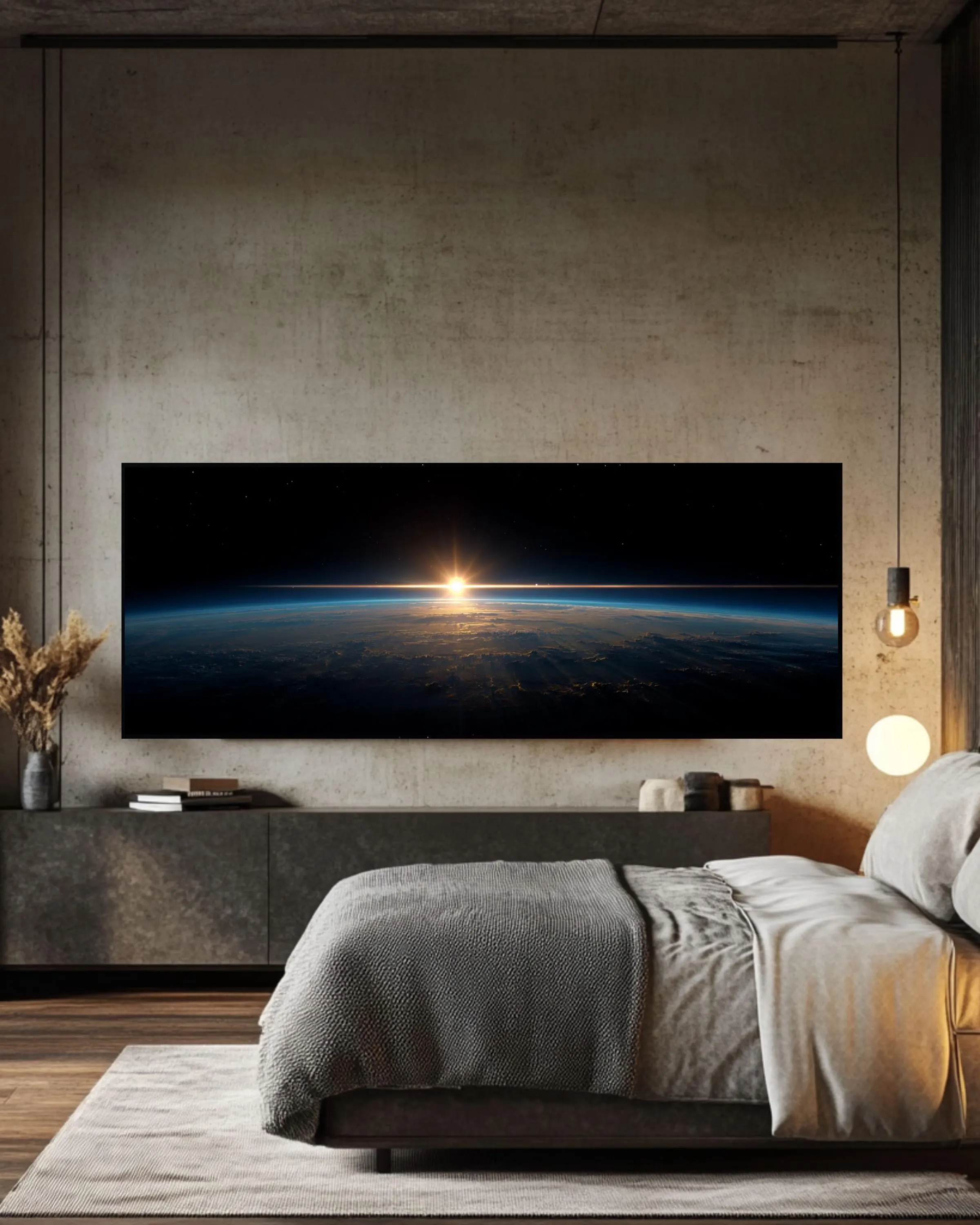 Earth From Space Canvas Print, Blue Marble Galaxy Wall Art, Celestial Horizon Panorama, Planet Earth Artwork, Modern Office Decor, Astronomy