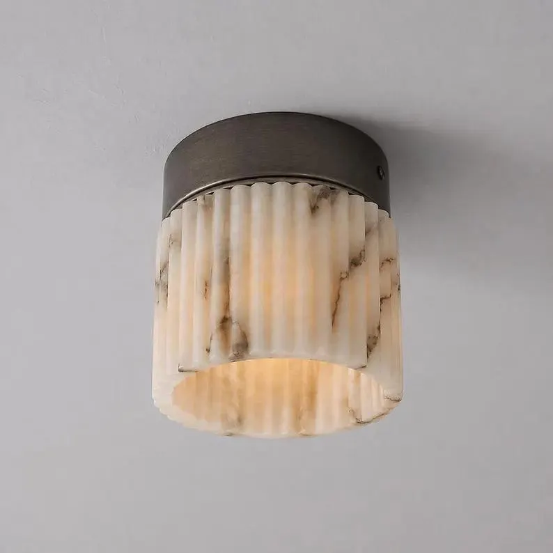 Modern Alabaster Flush Mount Ceiling Light, Polished Chrome Marble Texture Shade Brass Ceiling Light t for Living Room & Bedroom