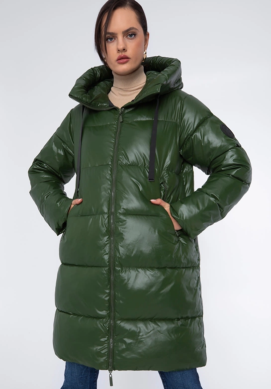 Damski płaszcz pikowany oversize zielony