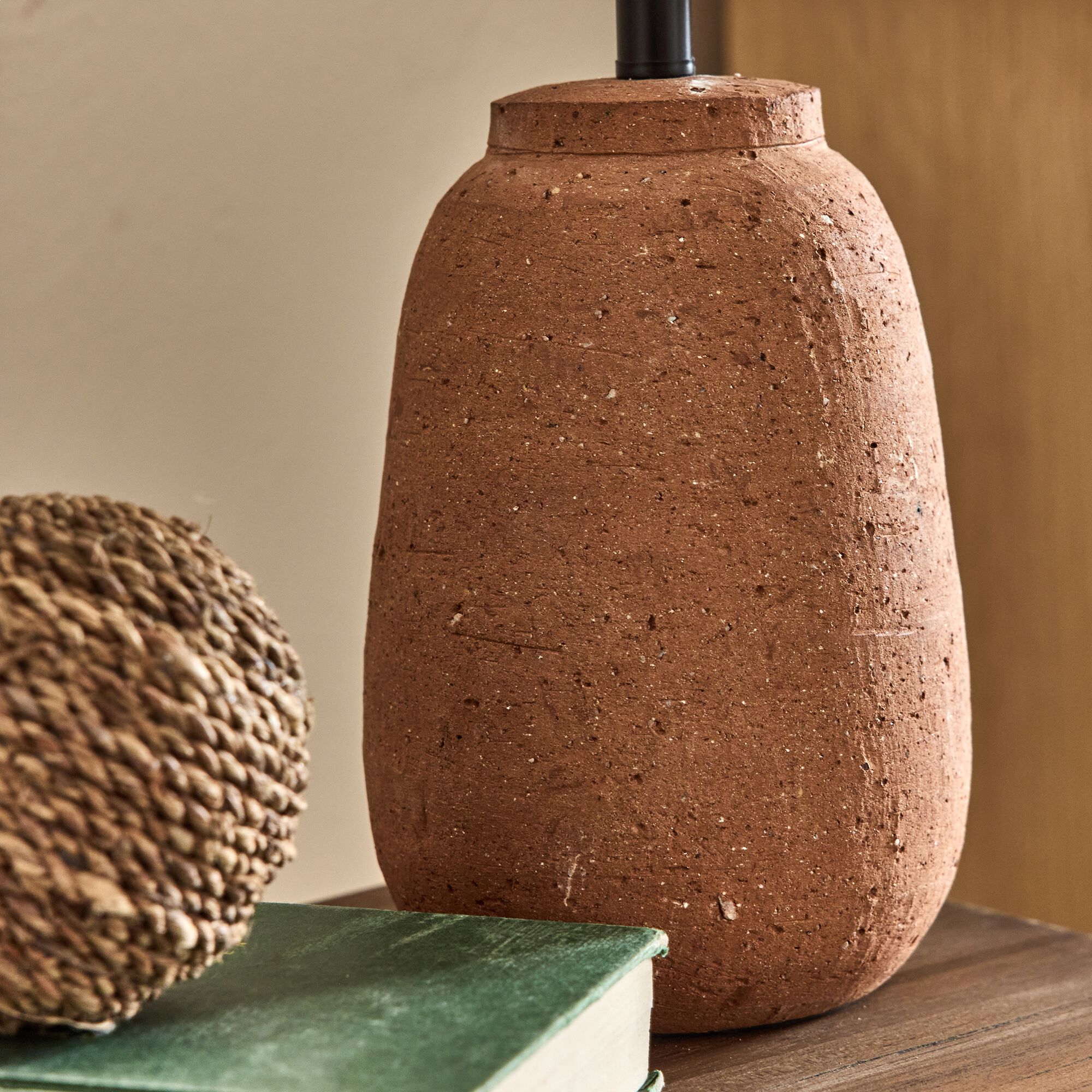 NONCE - Pied de lampe électrifié en terre cuite D15cm - orange brique