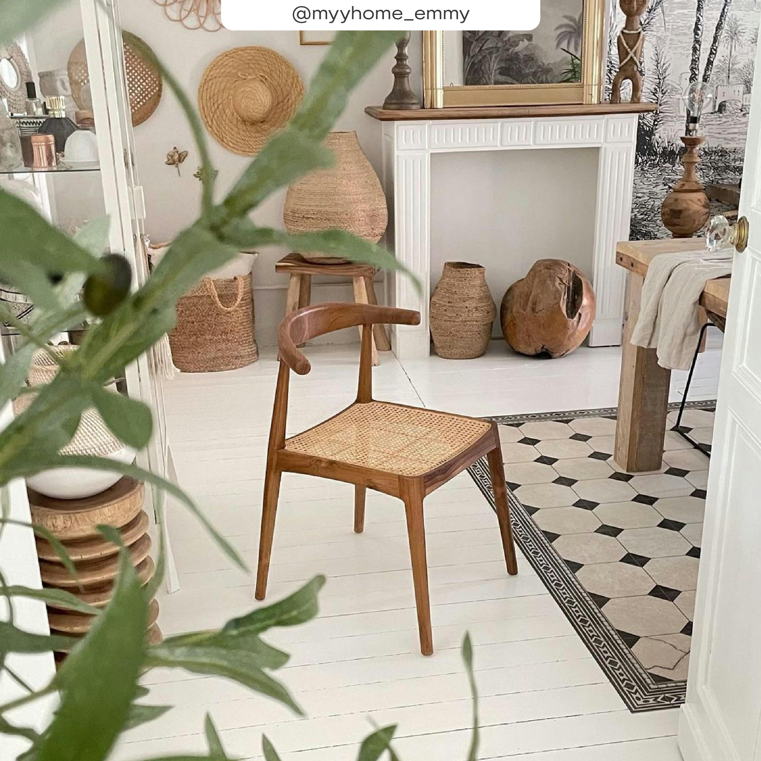 JAVA - Chaise en bois de teck et tressage cannage en rotin