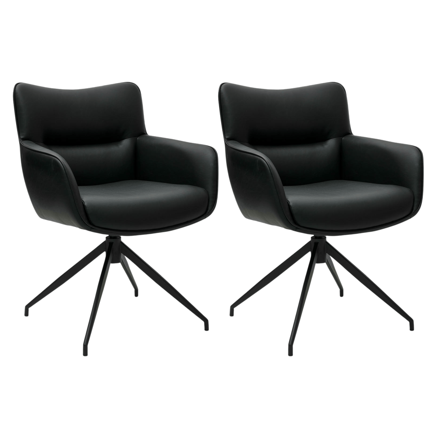 Furnhouse eetkamerstoelen armleuning Jessica - Zwart - Kunstleer - Set van 2