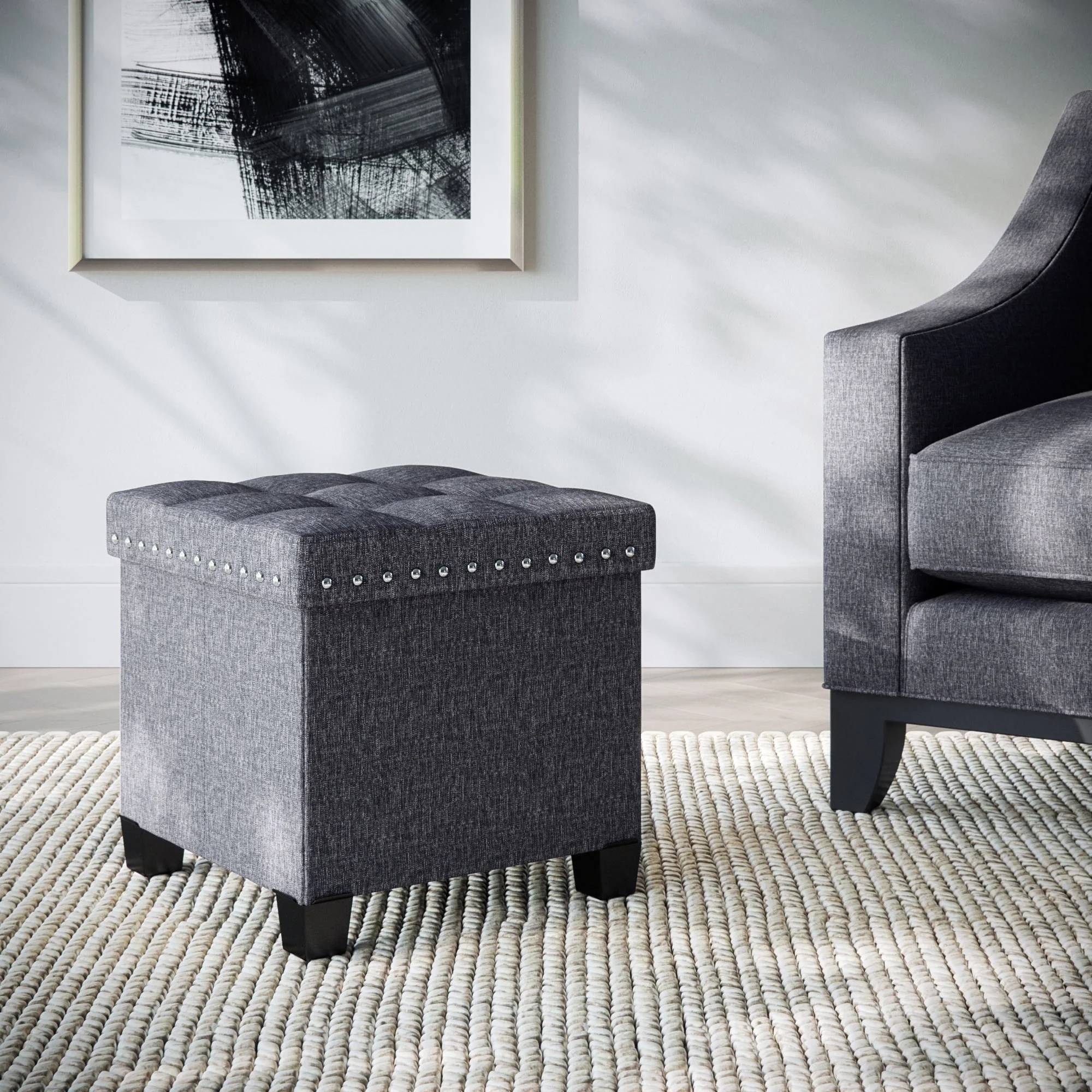 Nathan James Payton Foldable Cube Storage Ottoman Footrest and Seat