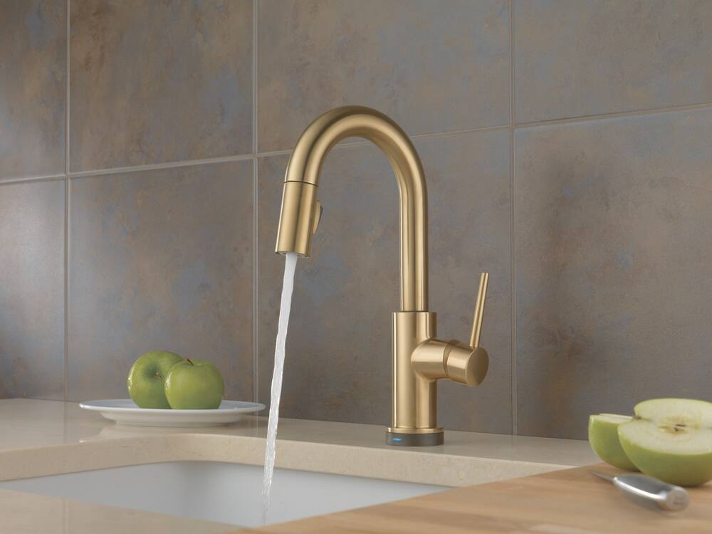 Delta Trinsic 1-Handle Pull-Down Bar/Prep Faucet with LED Signals, Champagne Bronze