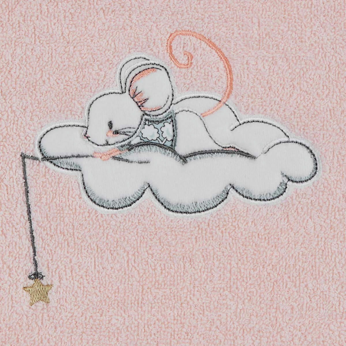 MOUSKETTE - Cape de bain brodée 450gr/m²  rose  75x75 cm