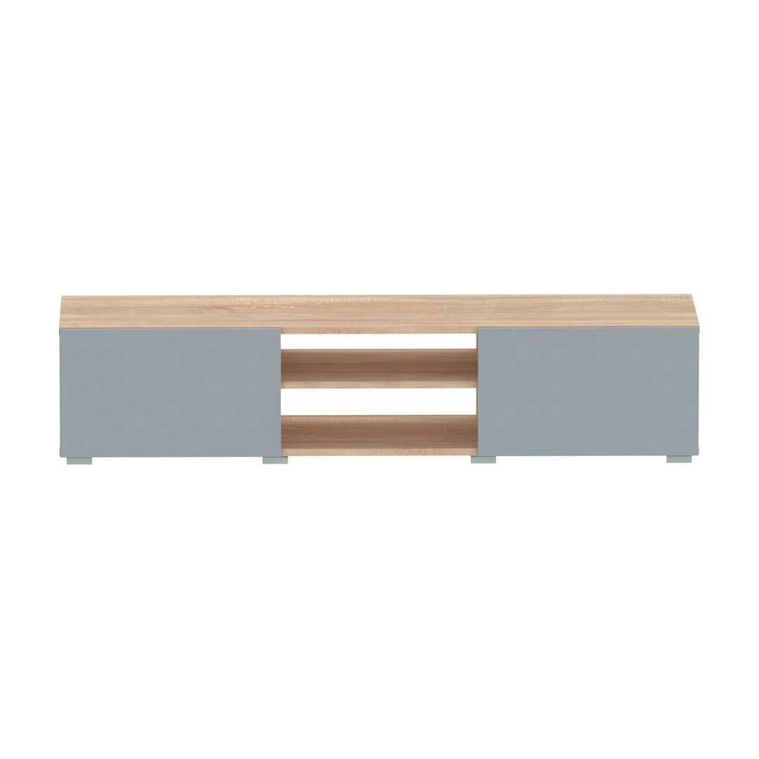 PODIUM - Meuble TV effet bois chêne et gris céladon