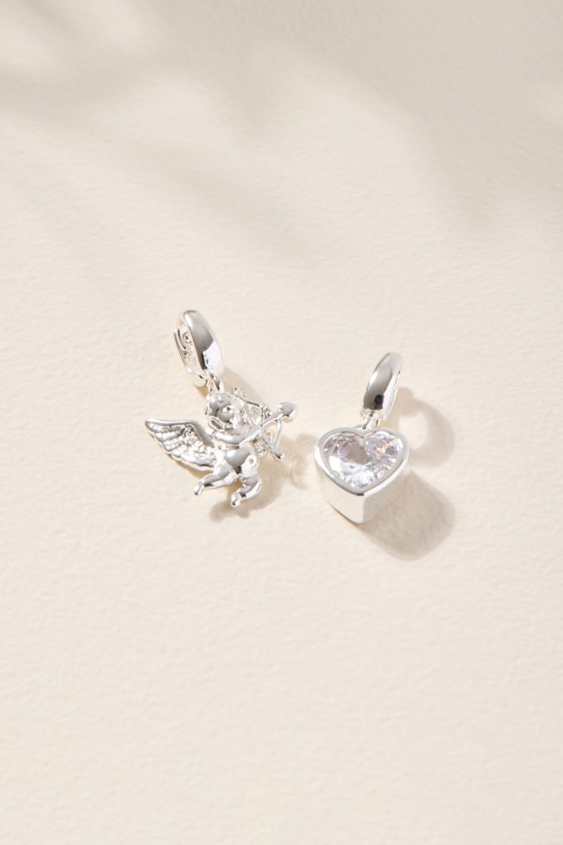 Cupid and Heart Charm Set Silver