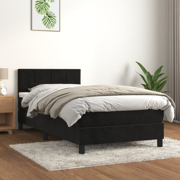 Łóżko kontynentalne z materacem czarne aksamit 90x200 cm