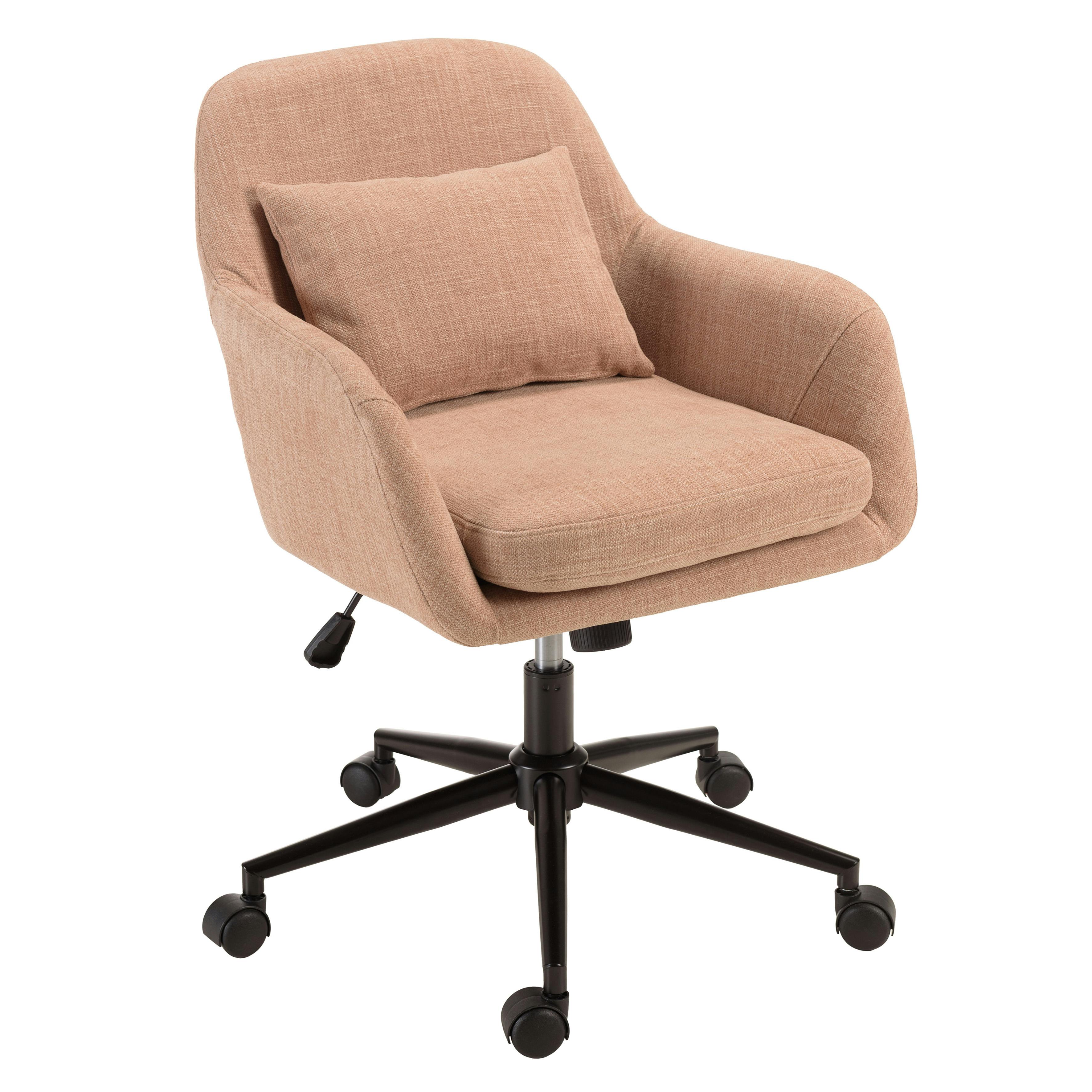 Chaise de bureau à roulettes en tissu rose dossier carré SORANO