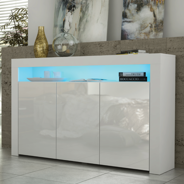Komoda 155cm RTV ONE FURNITURE - Biały Laminat & Połysk