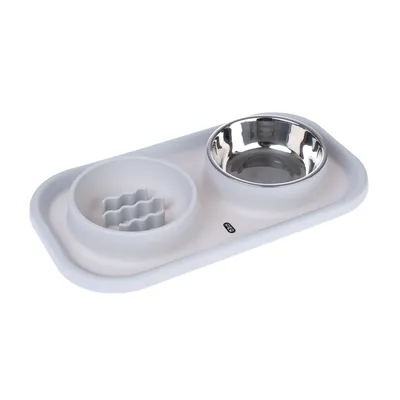 TIAKI Stainless Steel Double Bowl & Slow Feeder with Mat