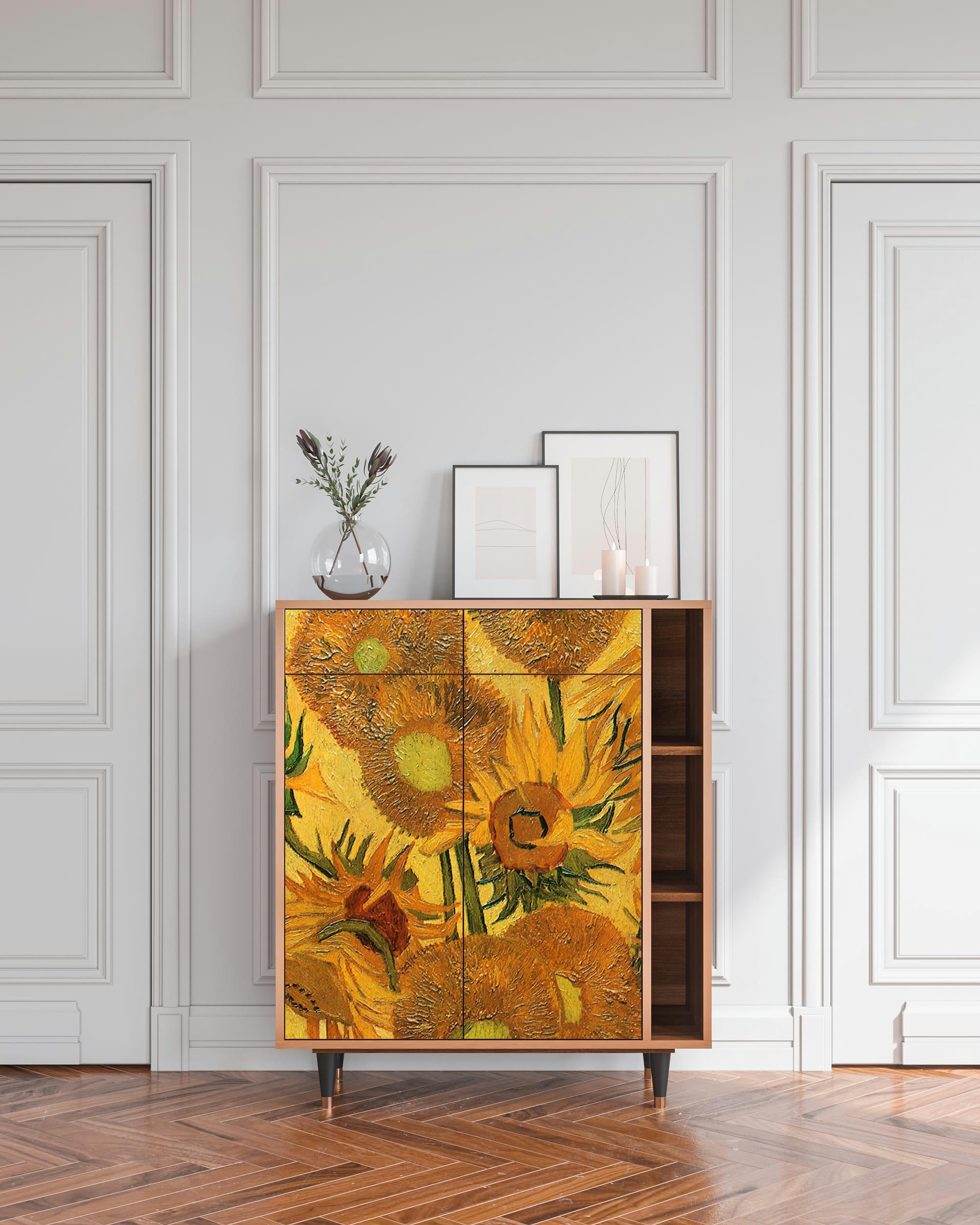 SUNFLOWERS BY VINCENT VAN GOGH - Buffet  jaune 2 tiroirs et 2 portes L 94 cm
