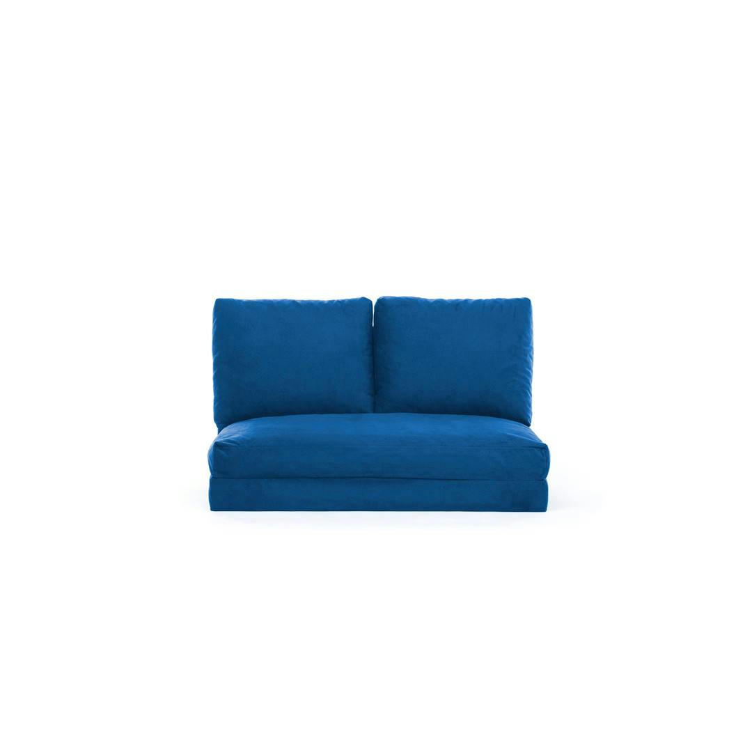 JOUDE - Pouf convertible 2 places velours bleu