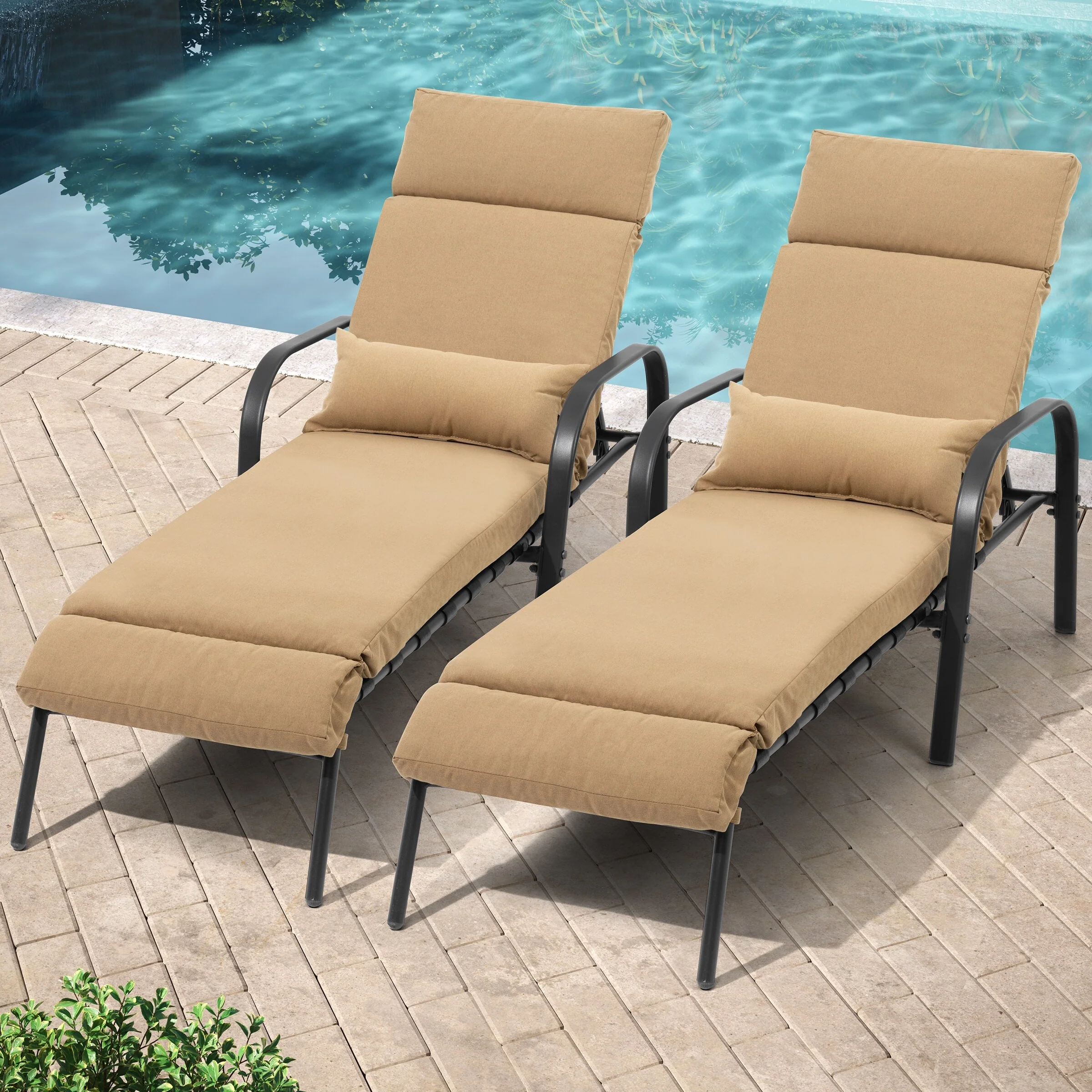 Pellebant 2PCS Adjustable Outdoor Chaise Lounge Chairs with Cushion and Pillow - N/A