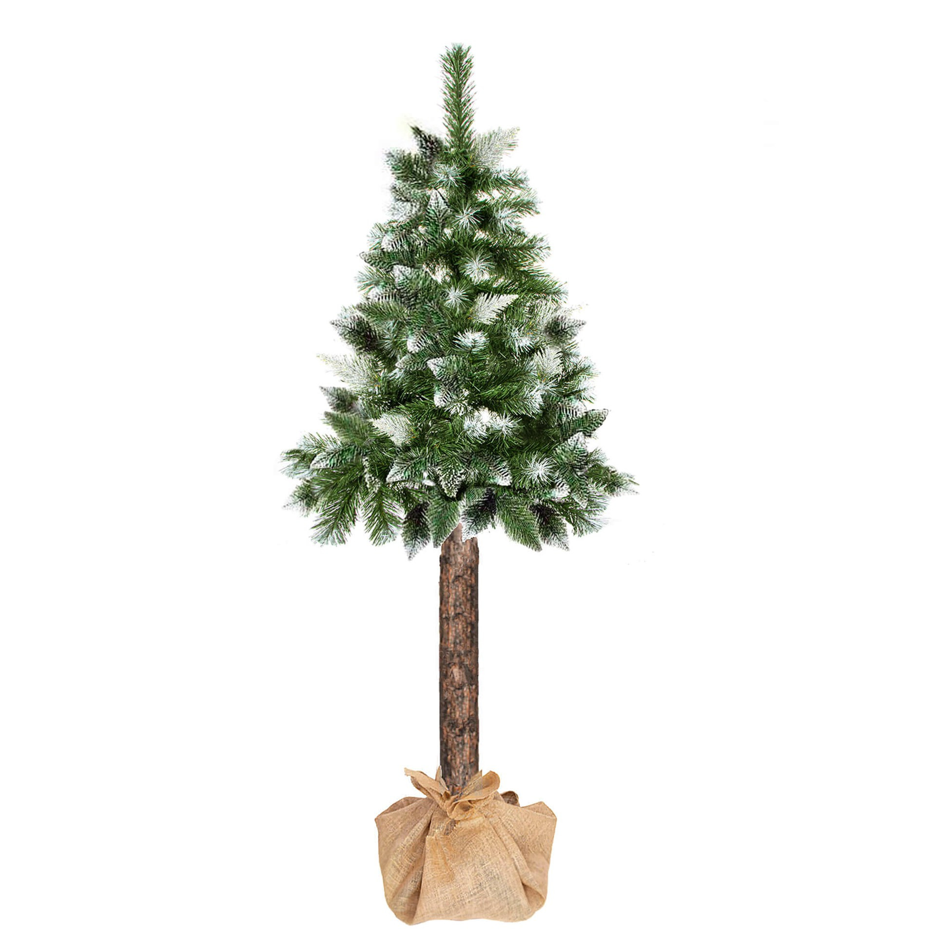 Sztuczna choinka na pniu 140 cm sosna diamentowa ośnieżona premium
