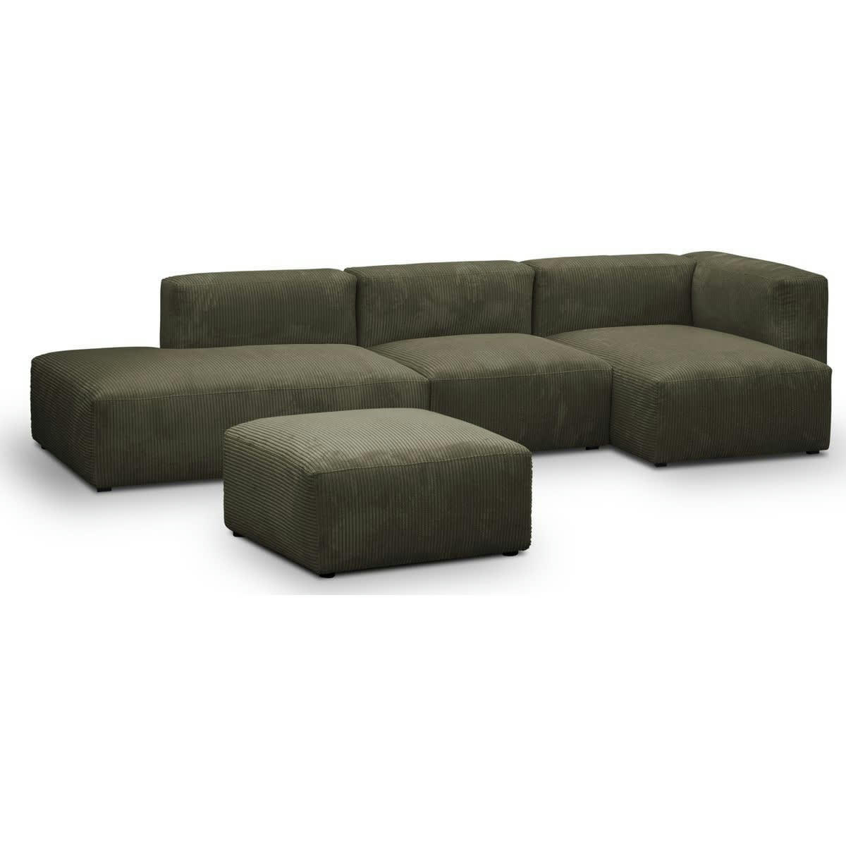 MODULO - Canapé modulable angle droit 5 places en velours côtelé vert + pouf