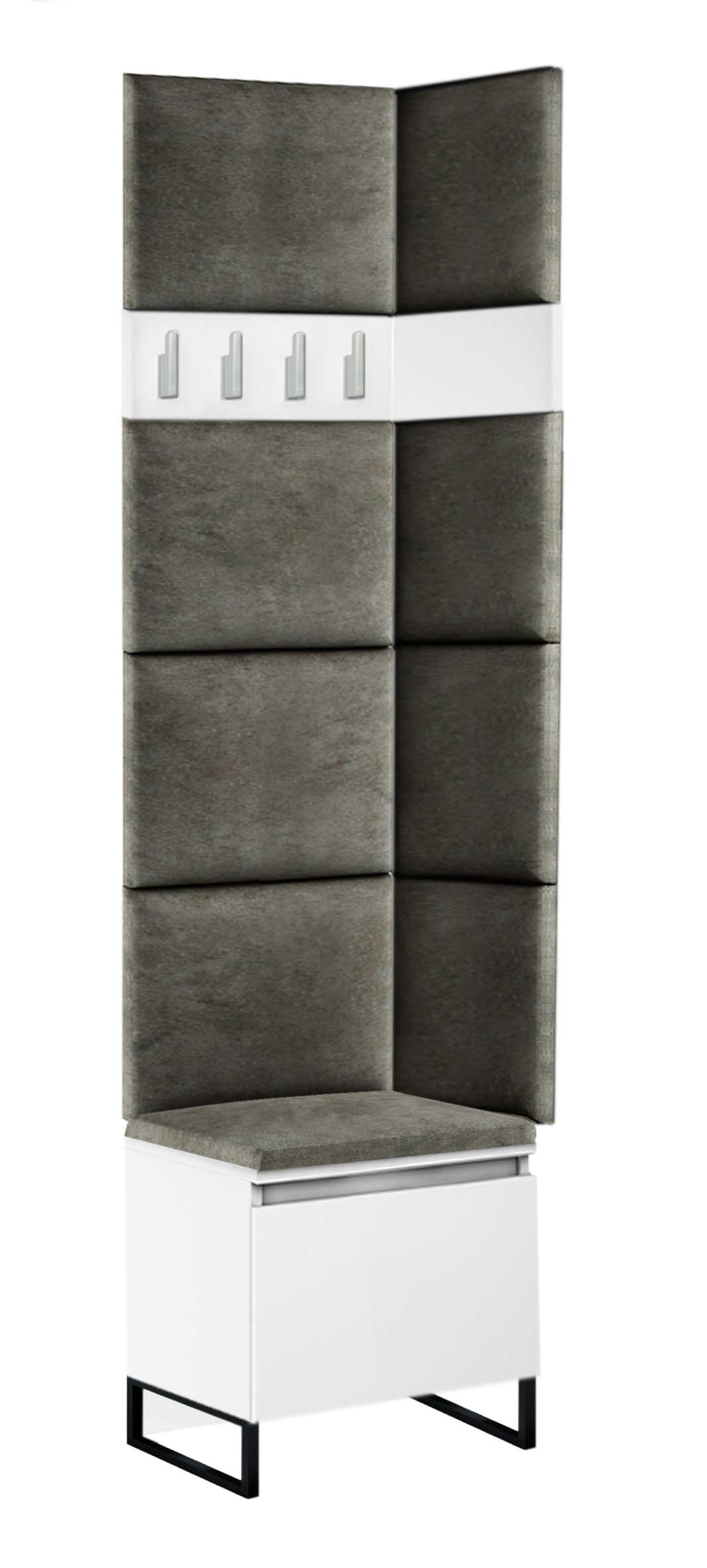 Zestaw Do Przedpokoju 1Pp8 Biały/Szary 50X37X224 Cm Welur Szary