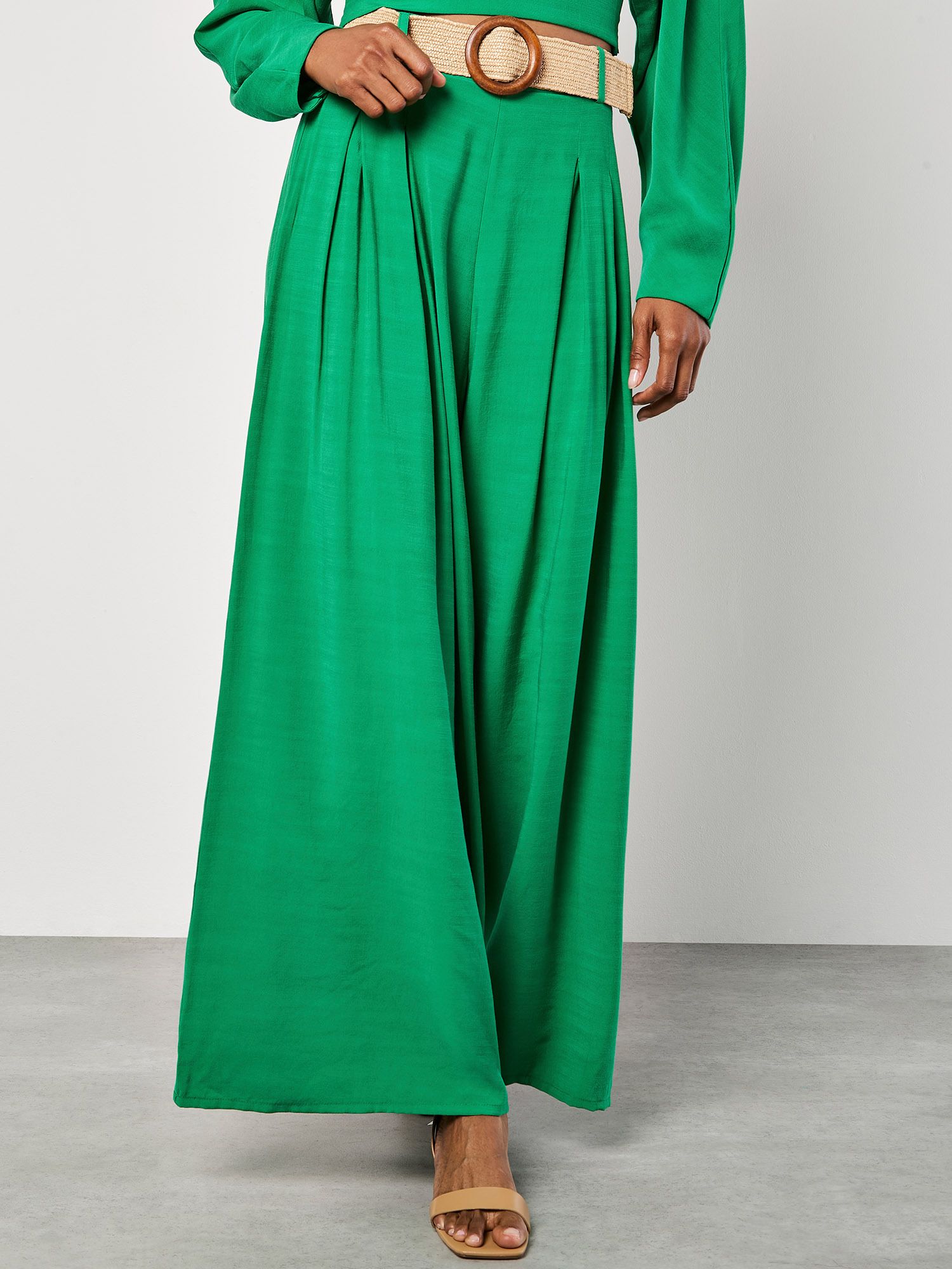 Apricot Pleated Palazzo Trousers With Belt