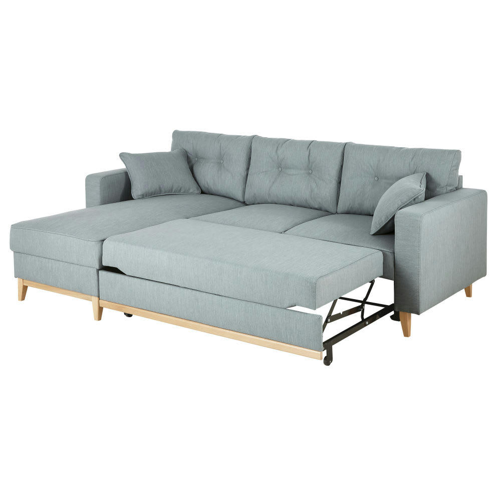 Brooke - Canapé d'angle convertible 3/4 places bleu glacier