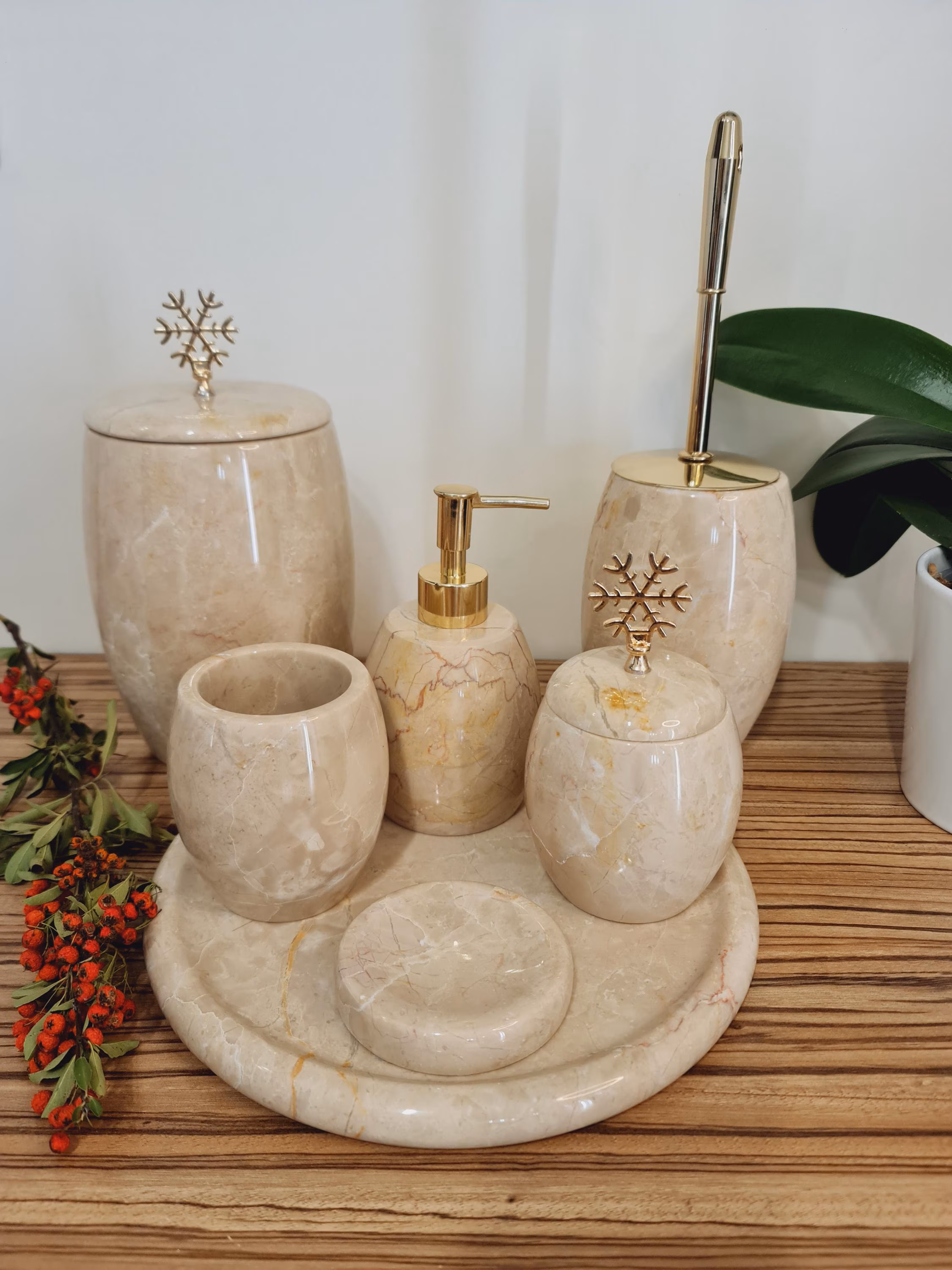 7 Pieces Beige Luxury Marble Stone Bathroom Set