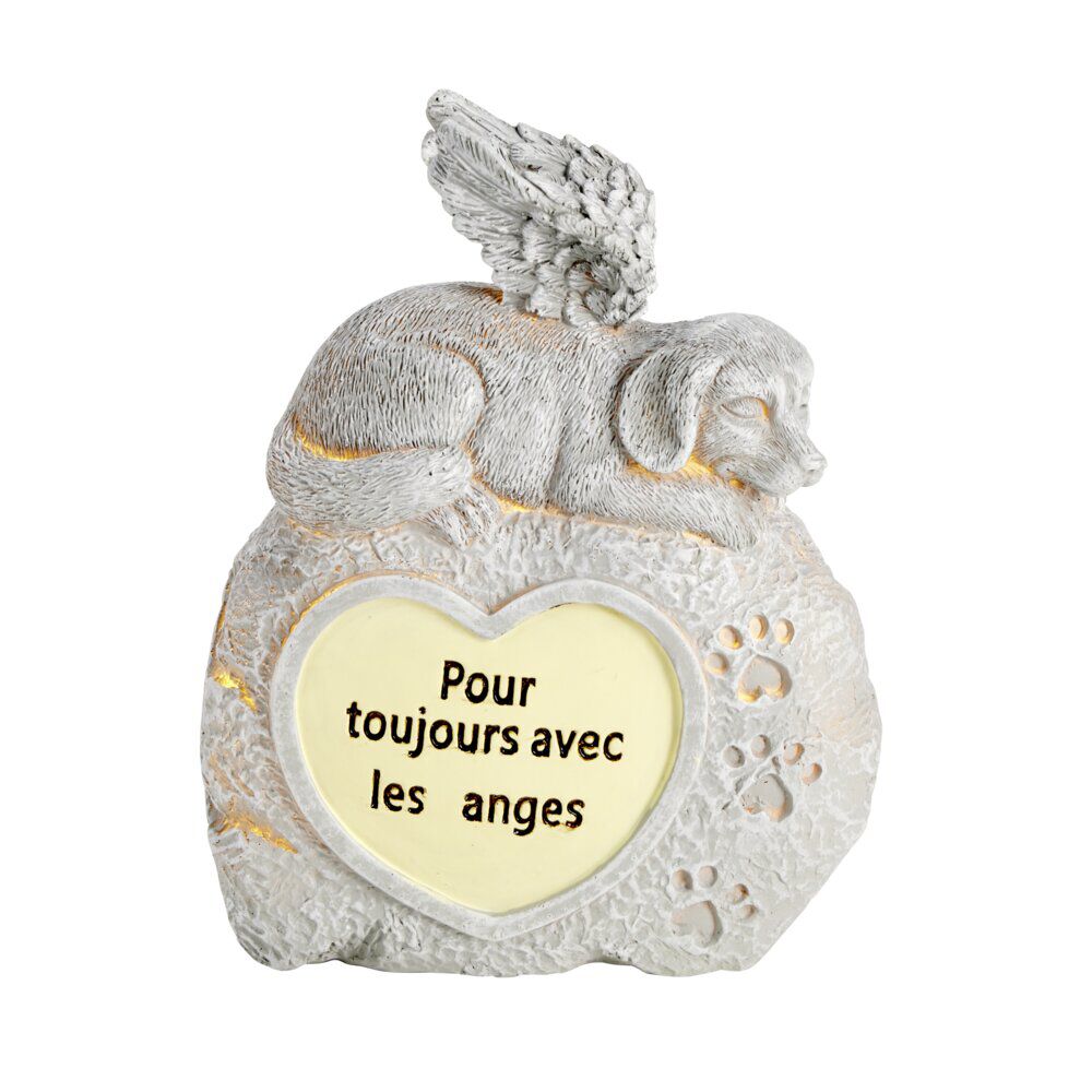 Plaque funéraire LED avec chien polyrésine gris 13x5xH18cm
