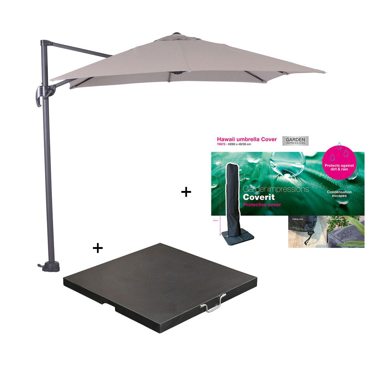 Garden Impressions zweefparasol Hawaii S zand 250x250 cm incl 60 kg voet en hoes