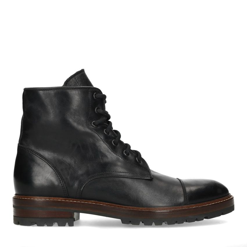 Manfield Zwarte leren veterboots