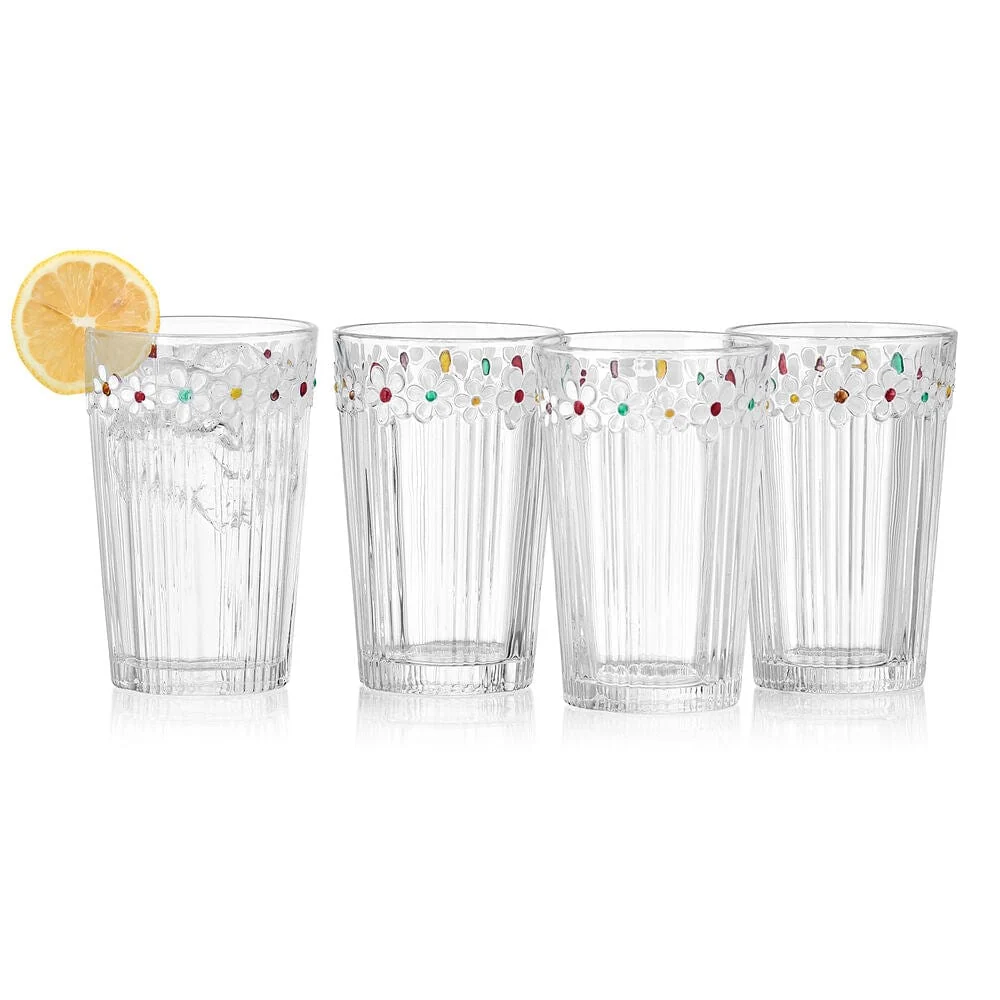 Darbie Angell Painted Daisy Set of 4 Highball Glasses