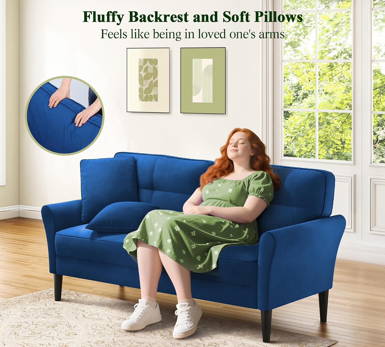 Loveseat Sofa, 69 Love Seat Couches, Comfy Velvet Small Couches for Small Spaces with 2 Pillows, Tool-Free Setup Sofas & Couches, 700lb Load Sofas for Living Room, Mini Couch for Bedroom, Blue Couch