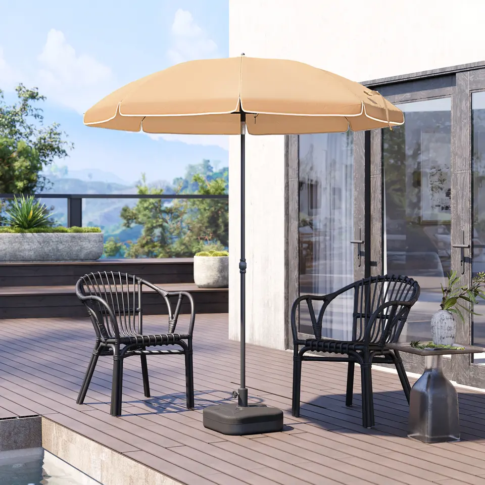Parasol 180 cm diameter, rond / achthoekige strandparasol kantelbaar - taupe