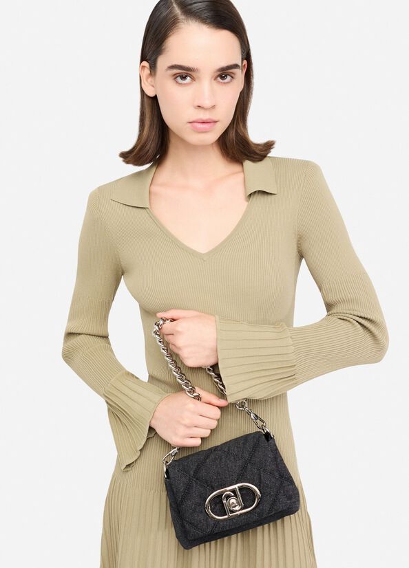 Borsa LaPuffy piccola in denim matelass&eacute;
