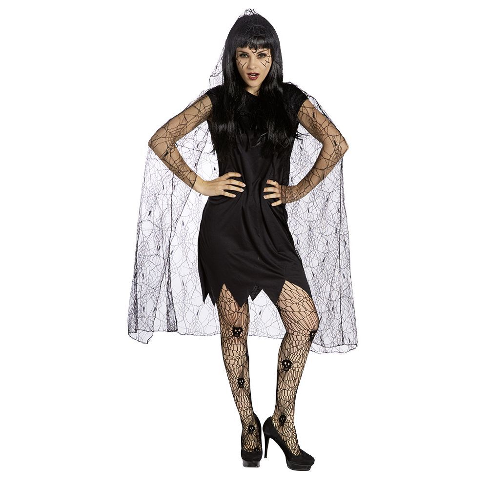 Déguisement adulte Halloween araignée robe et cape noir - Taille S