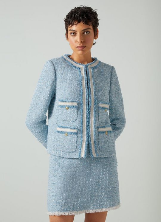 Charlie Blue Tweed Trim Jacket