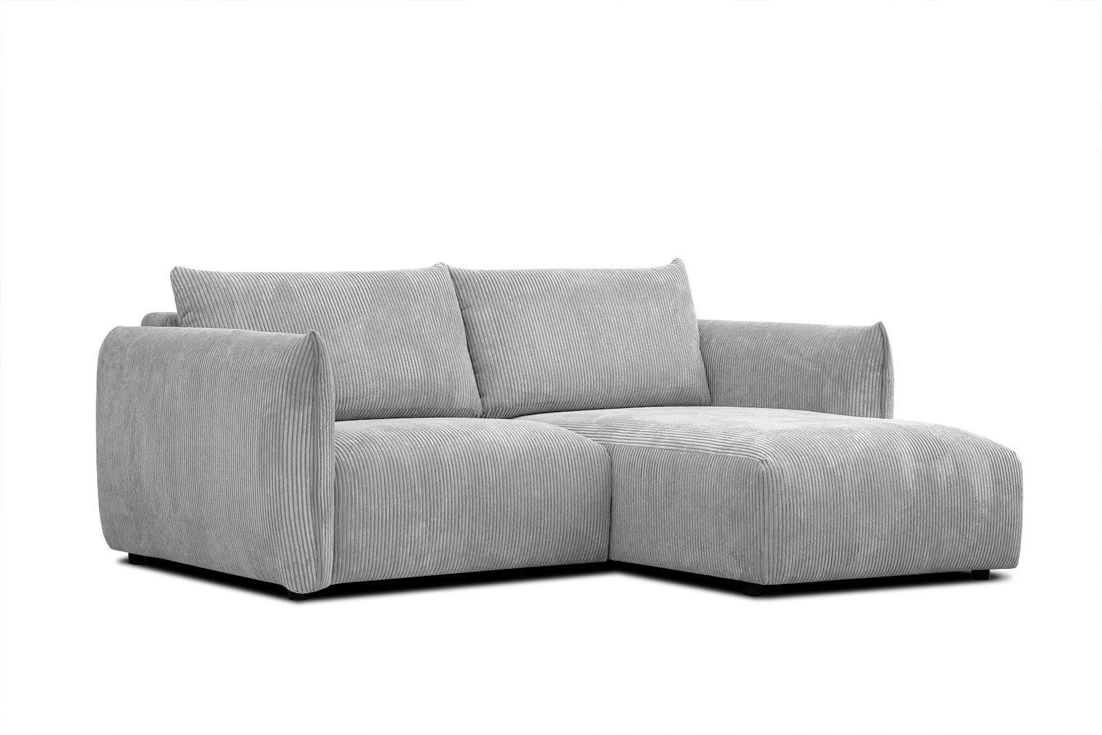 TAUER - Canapé d'angle droit 3 places tissu gris clair