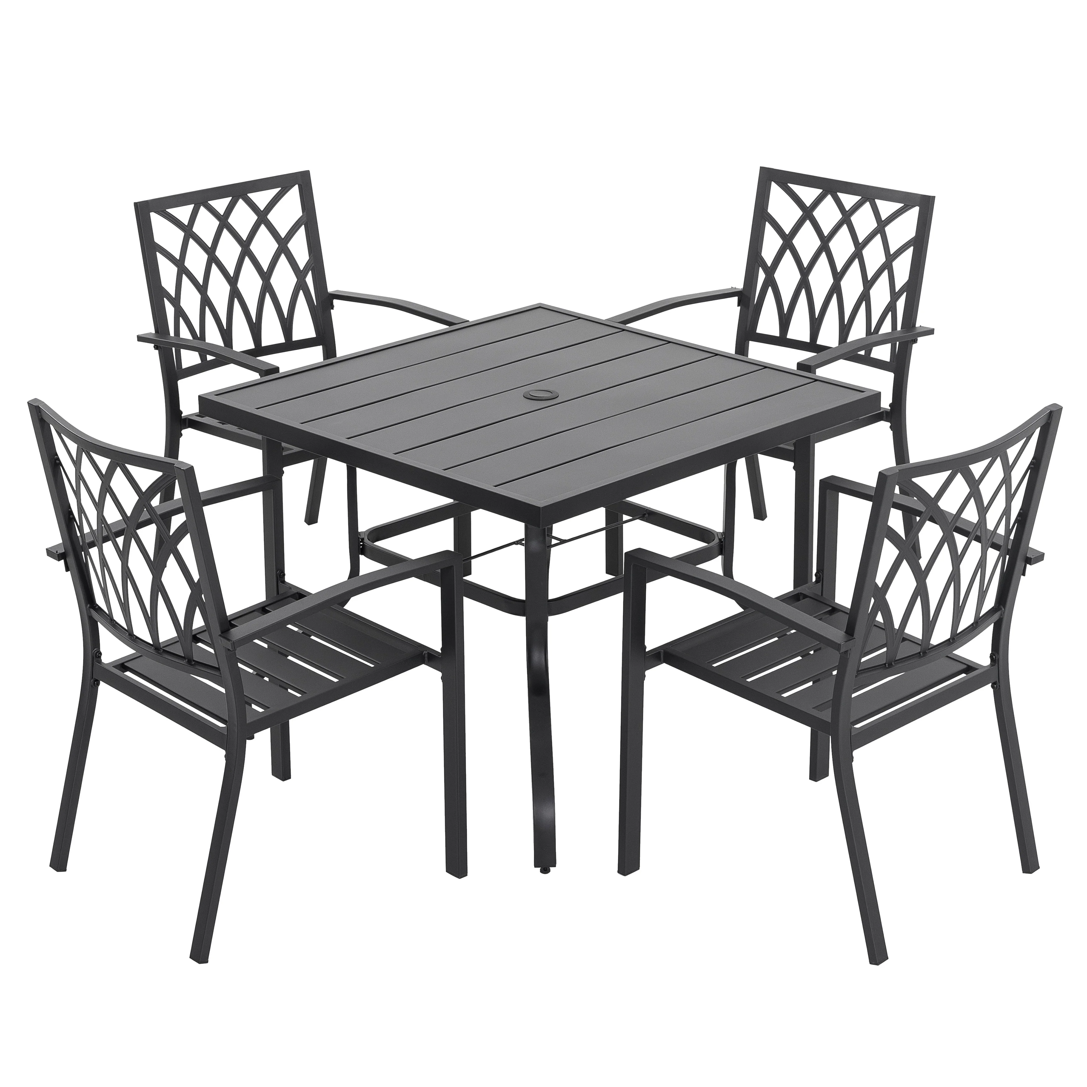 Outdoor 5-Piece Dining Set, Stackable Chairs and 37'' Table - 37 inches table