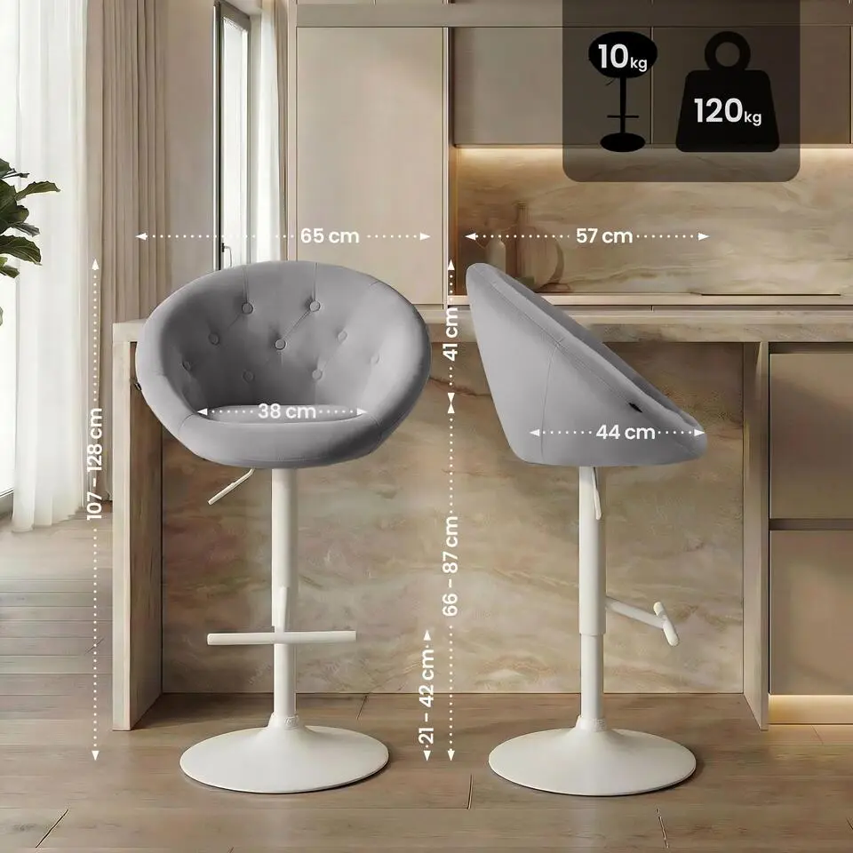 CLP Barkruk London wit Frame - Fluweel - grijs