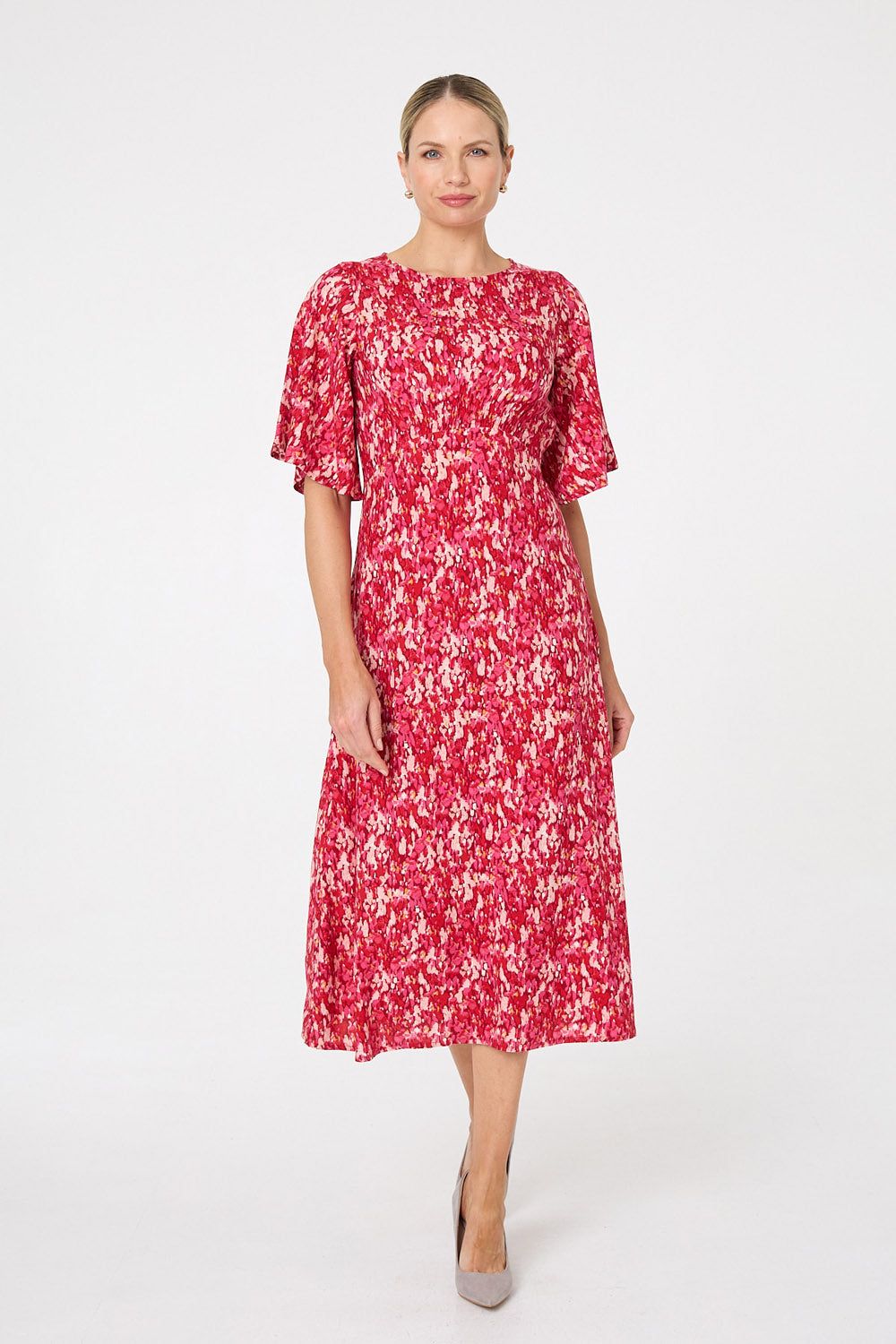 Izabel London Ditsy Floral 1/2 Flare Sleeve Midi Dress