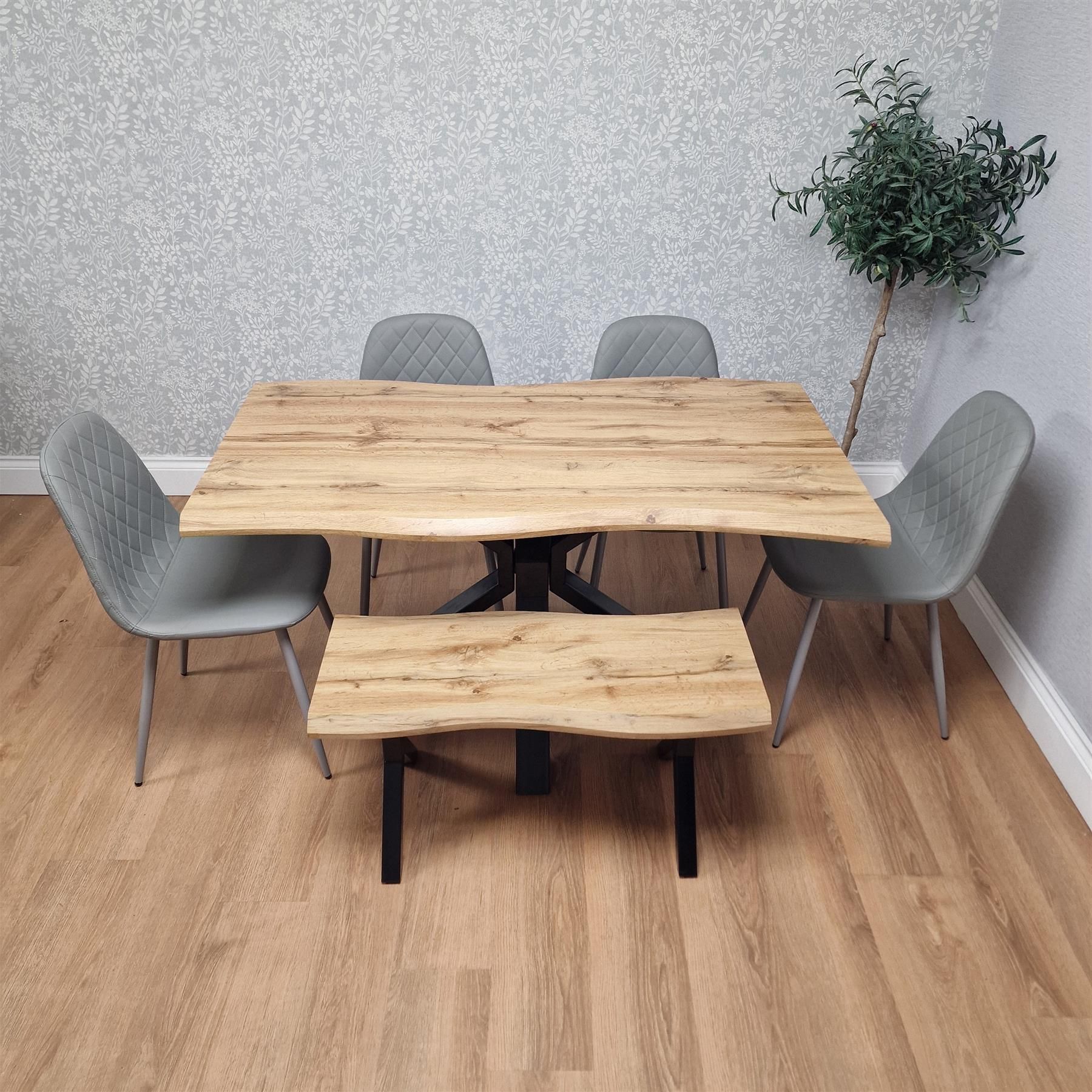 KOSY KOALA Modern Dining Table with 4 Grey Gem Faux Leather Chairs and 1 Bench