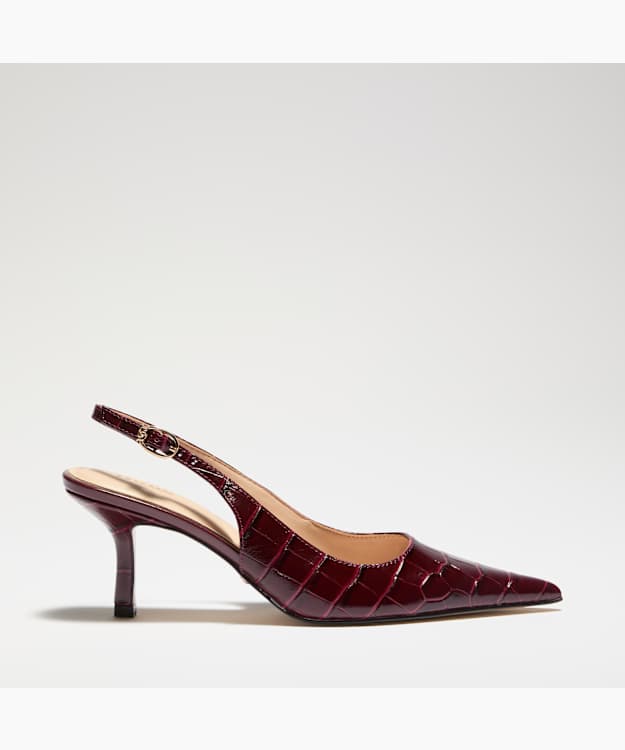 Celise Burgundy - Croc-Embossed Slingback Court Shoes