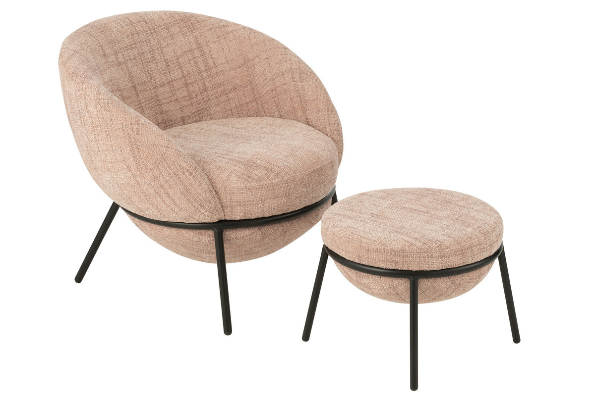 J-Line loungestoel   poef - ijzer - roze/zwart