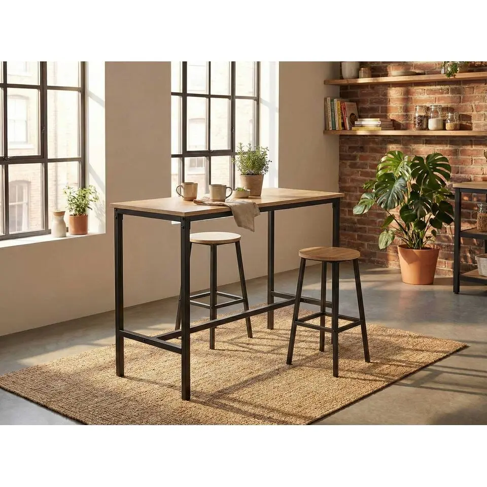 Bartafel Reinhold - met twee barkrukken - eikdecor/zwart