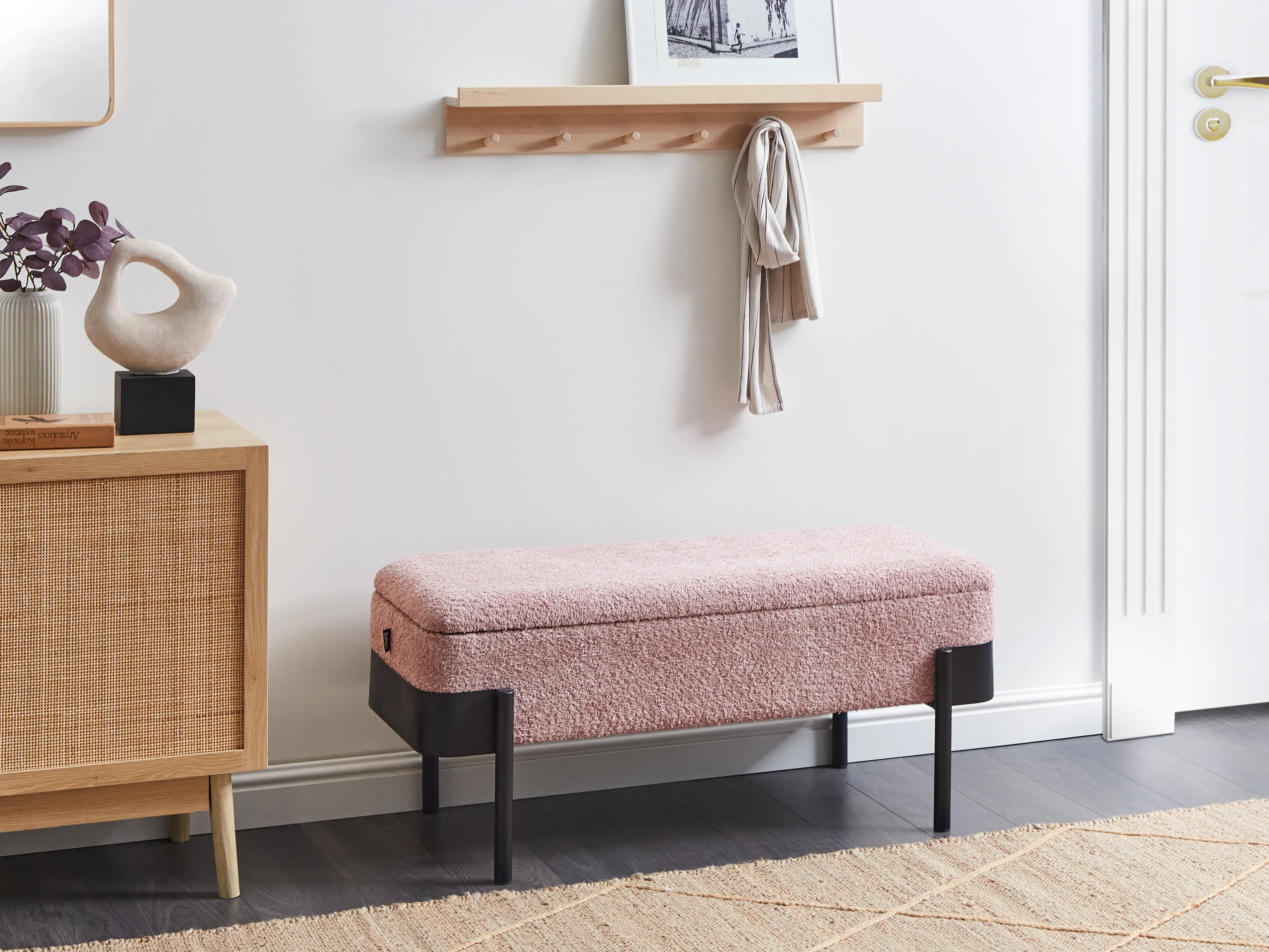 Upholstered Storage Bench WARREN Chenille Pink