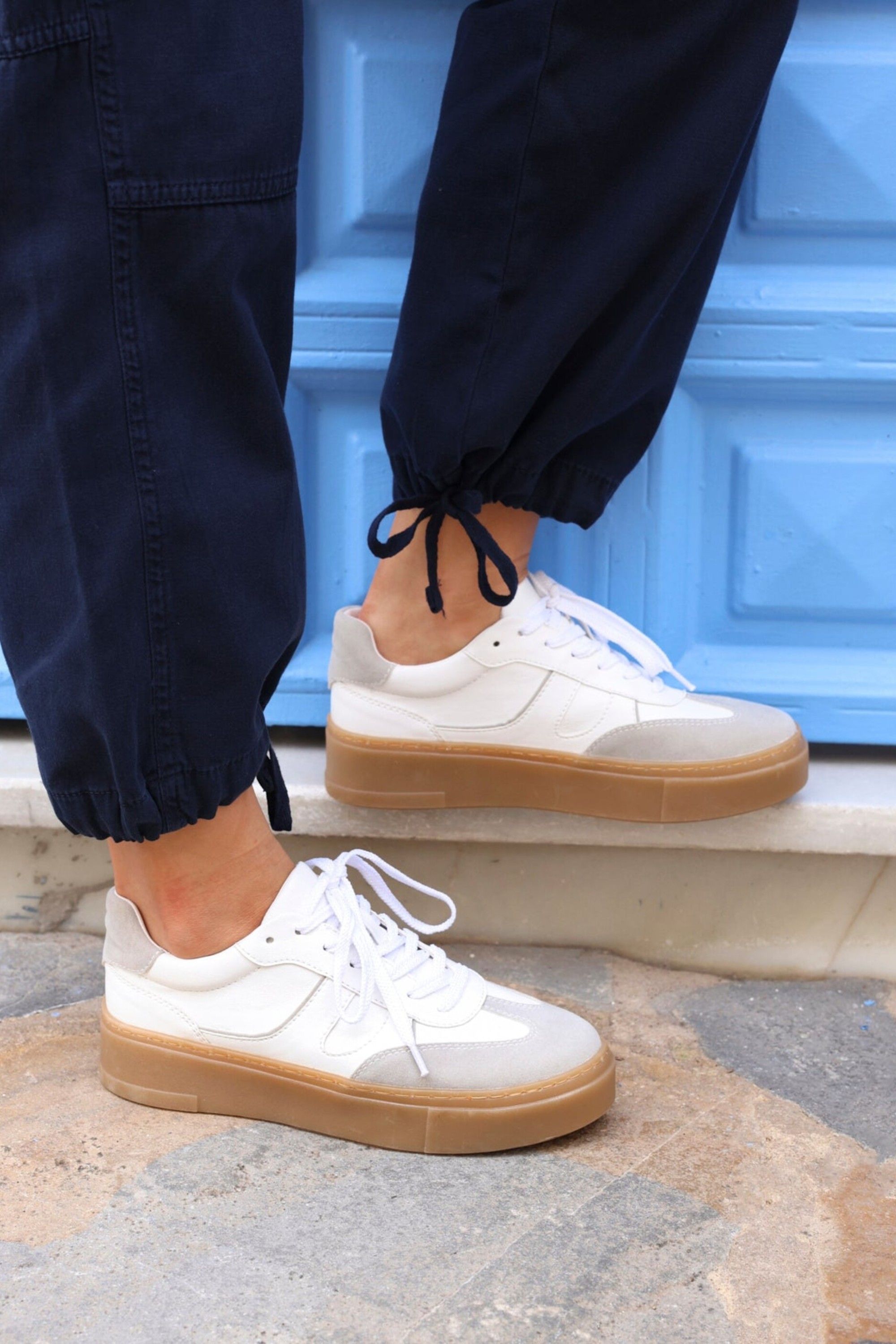 Linzi Kaia White and Grey Faux Leather Trainers