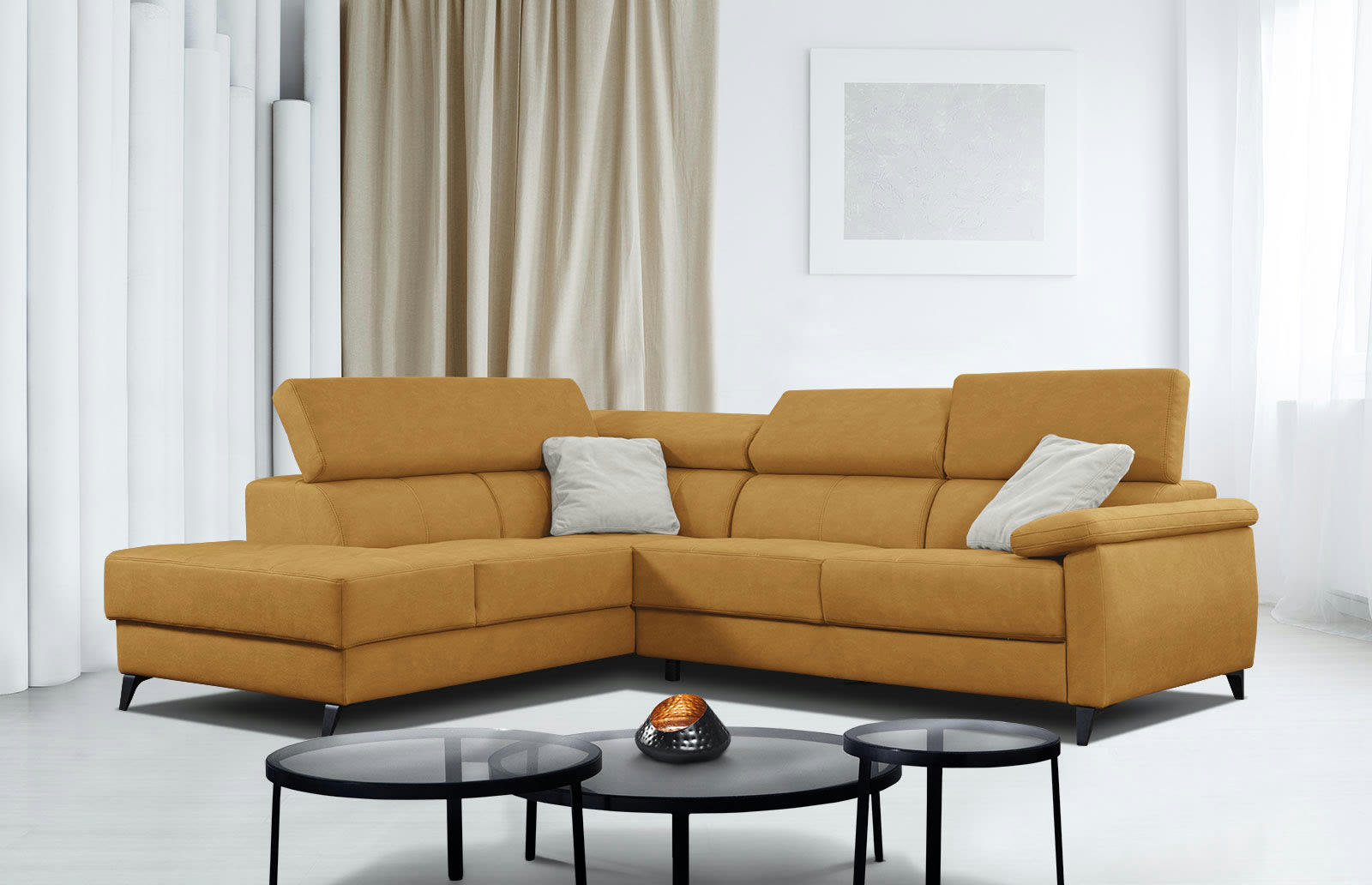 TAUNUS - Canapé d'angle gauche 5 places jaune