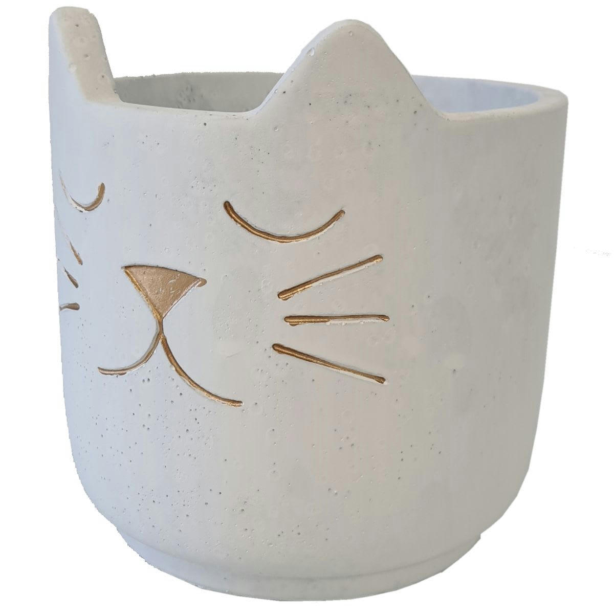 - Cache pot de fleurs chat blanc H19cm