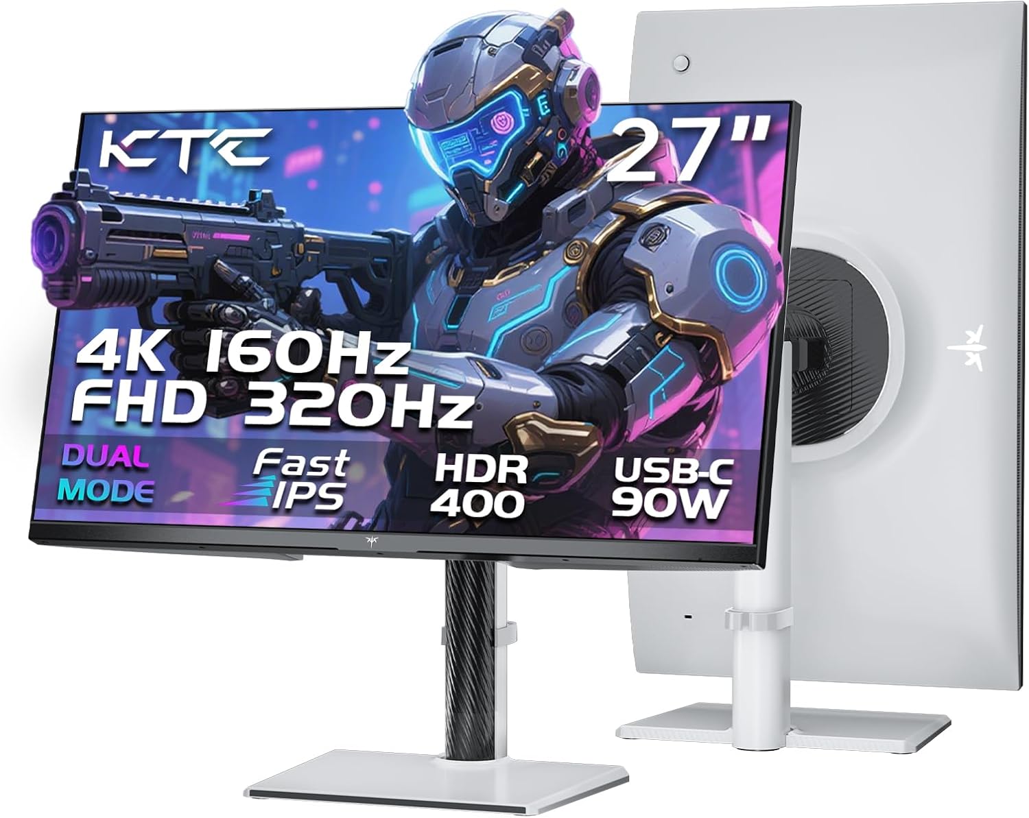 KTC 27 Inch 4K Gaming Monitor  Dual Mode UHD 160Hz & FHD 320Hz  Fast IPS  HDR400  Adaptive Sync  90W Type-C  HDMI 2.1 & DP 1.4  Height Adjustment PC Monitor  VESA  KVM Support  H27P6