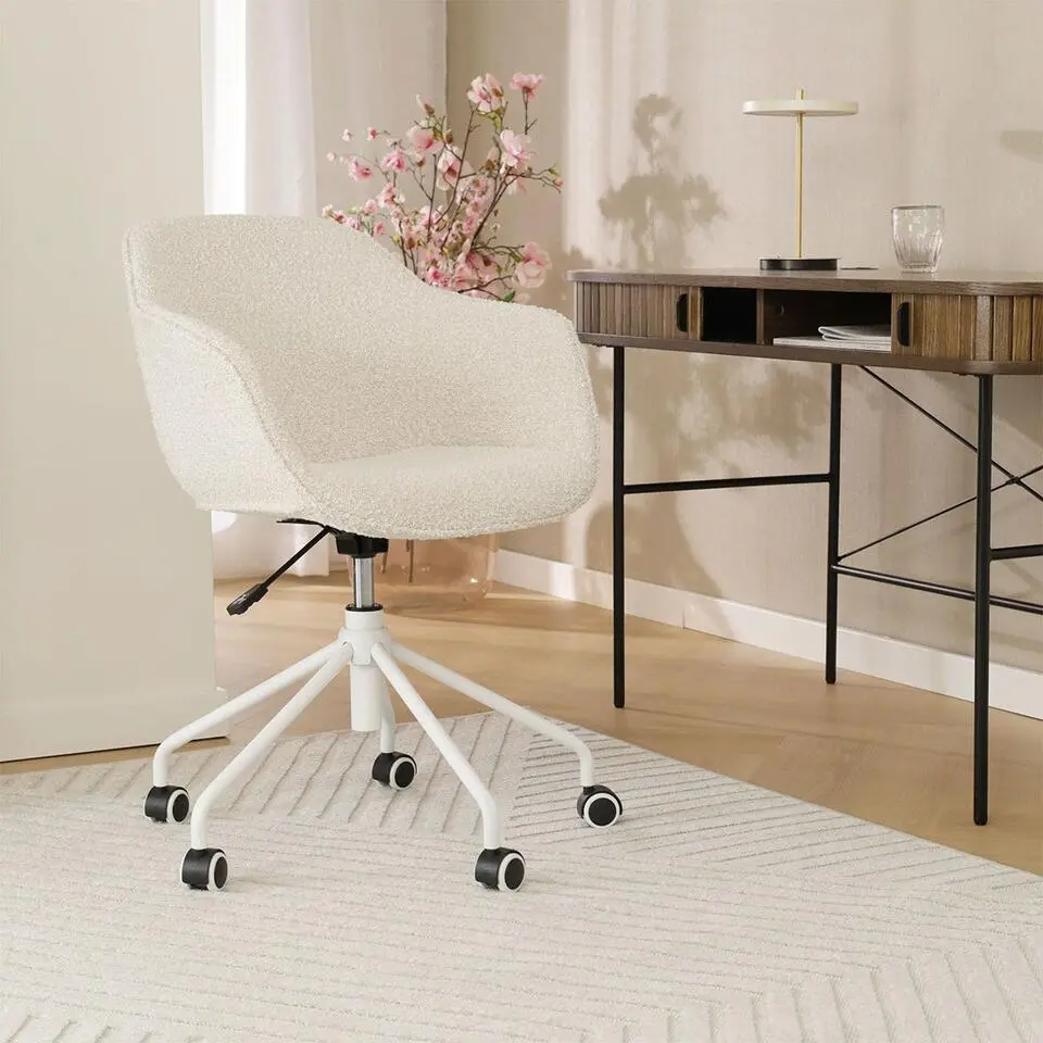 Nolon Nout-Mare Bureaustoel Boucl&eacute; Beige - Armleuning - Wit