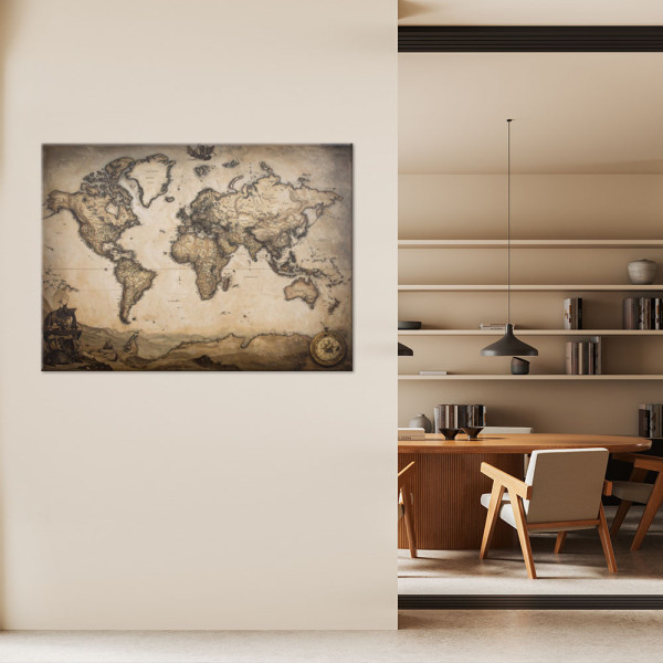 Obraz do salonu sypialni biura, Mapa świata w stylu vintage 30x20