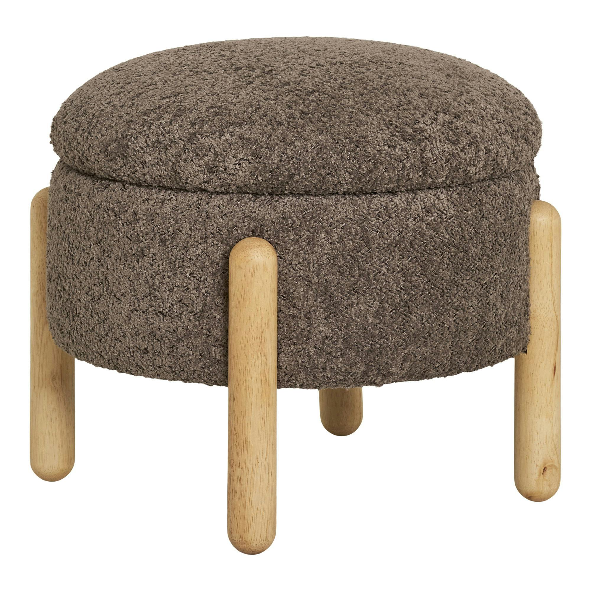 Pouf marron avec rangement, pieds en bois blond BRUGES